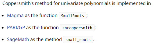 Coppersmith's Method Packages